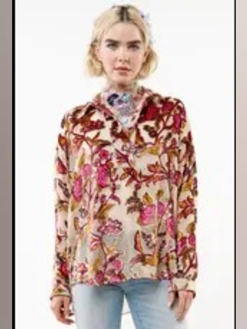 Aratta Holiday Jewel Floral Sheer Button-Front Blouse in Pink & Cream